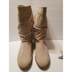 TOMS Serra beige suede perforated leather mid-calf slouch boots 8.5